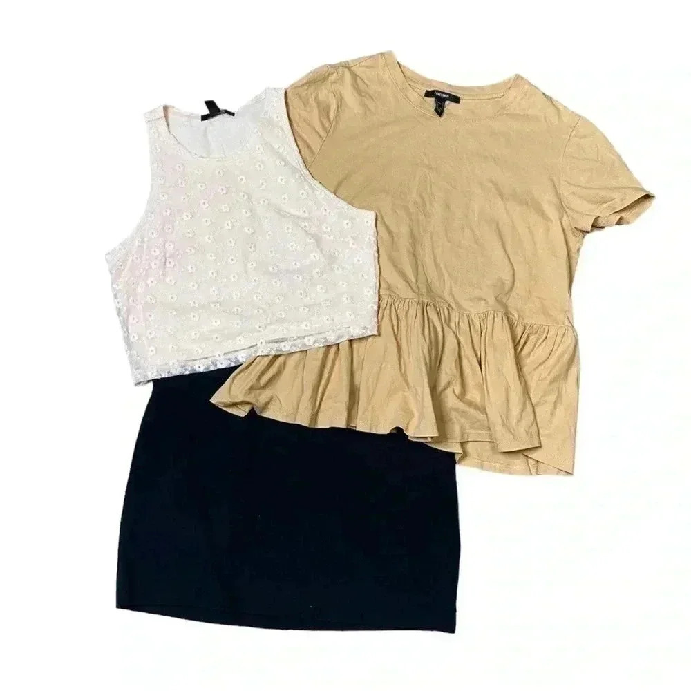 Forever 21 Peplum Shirt Lace Crop Top and Mini Skirt Bundle